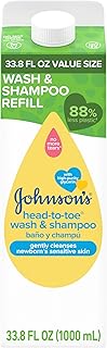 Johnson's Head-To-Toe Gentle Baby Body & Hair Wash, Tear-Free, Sulfate-Free & Hypoallergenic for Sensitive Skin, Value Size Refill, 33.8 fl. oz