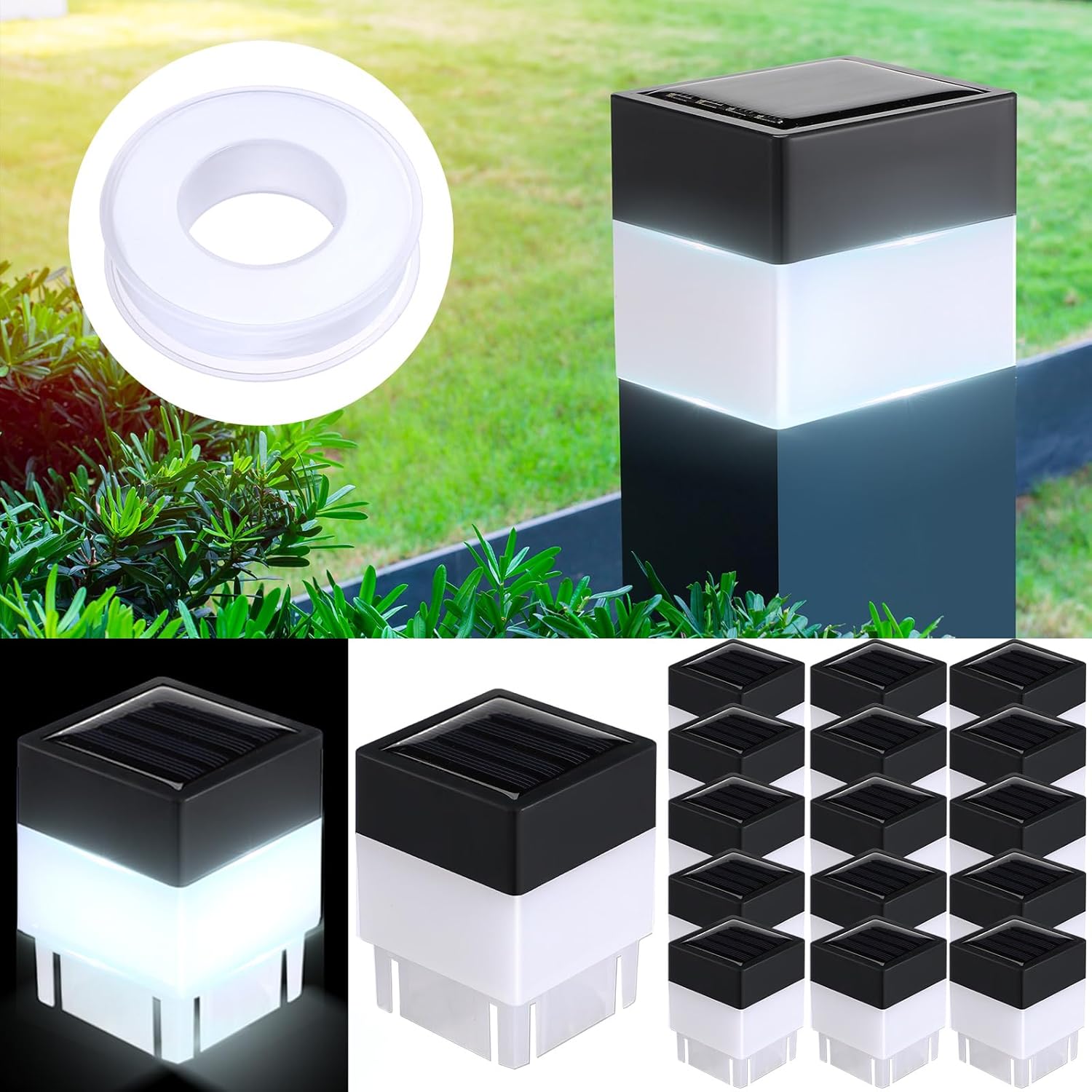 20 Pack Solar Fence Post Cap Lights 2 x 2 Inches Solar Post Caps Solar Fence Lights for Garden, LED Fence, Solar Post, Cap Lights, Street Light, Gazebos, Street Wall, White Light-0