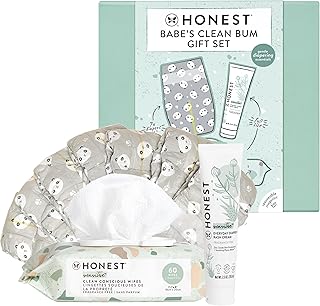 The Honest Company Babe's Clean Bum Gift Set | Diapering + Newborn Essentials | 99% Water Wipes (60 ct), Diaper Rash Cream (2.5 oz), Clean Conscious Diapers (Size 1, 7 ct)