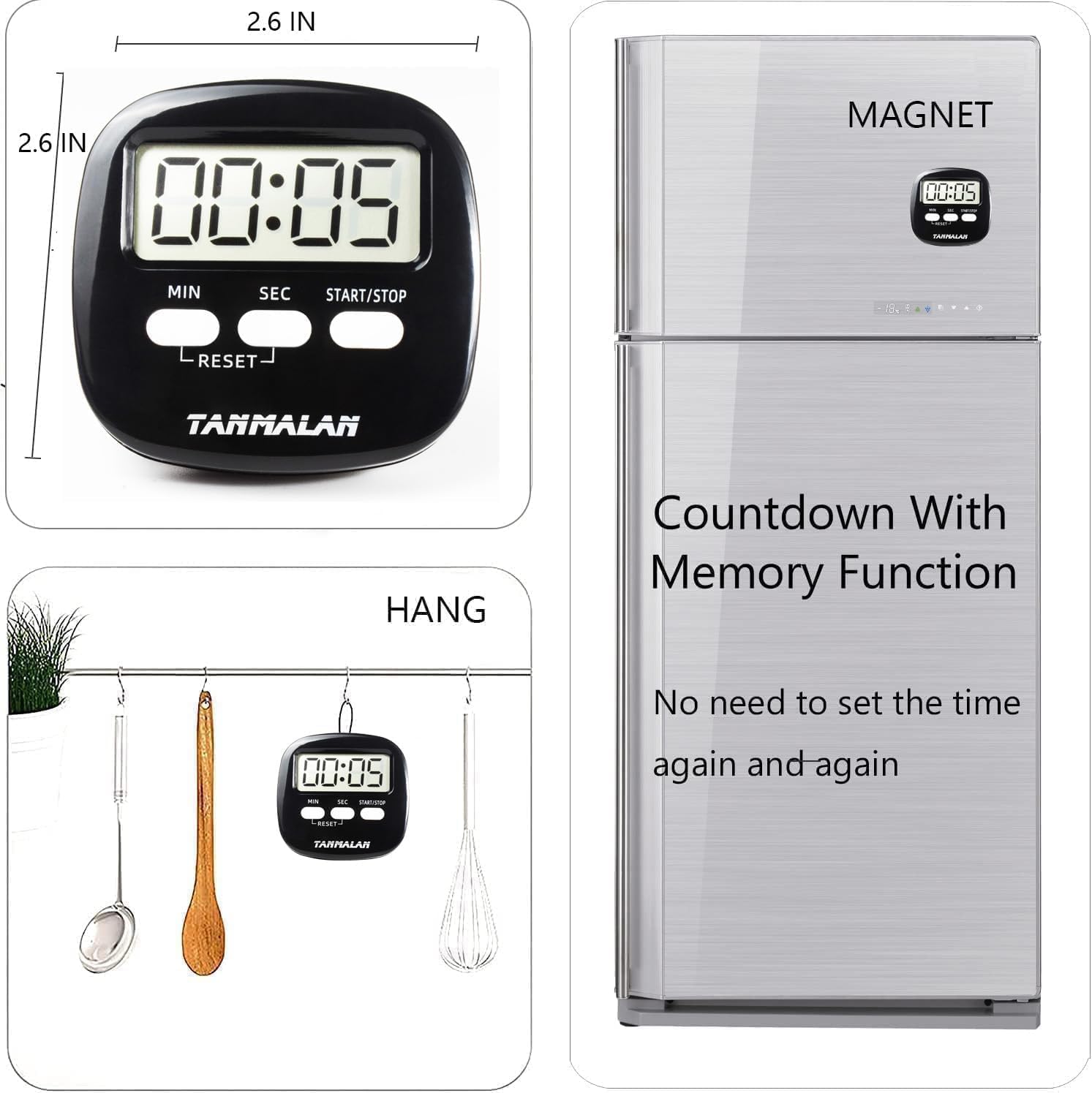 Tanmalan Kitchen Timer Easy to USE (2, Black)-2