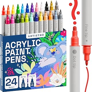 ARTISTRO Acrylic Paint Pens, Acrylic Paint Markers, Fabric Markers for Textile, Canvas, Rock, Glass, Wood, Paper, DIY, Paint Markers for Kids and Adults (Dual Tip Dot + Fine) (Dual Tip Dot + Fine, 24)