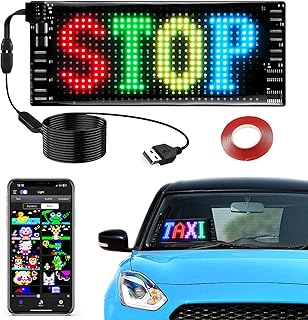 inShareplus 6.75''x2.75'' Bright Advertising Car LED Sign, Flexible Scrolling Bluetooth APP Control LED Car Sign, Custom Text, Pattern, Animation, Graffiti LED Matrix Panel, DIY Programmable Signs for Car Party