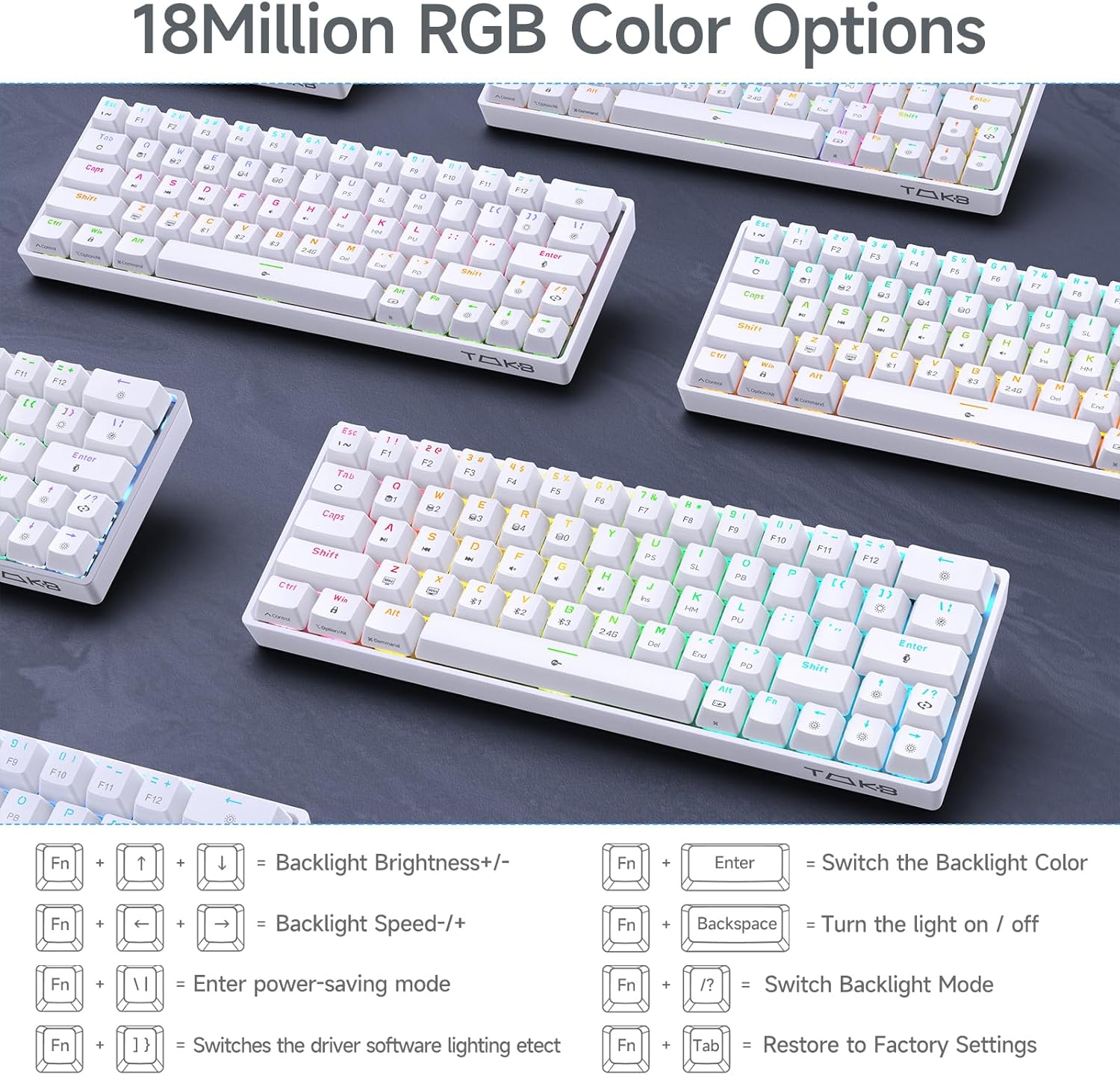 DIERYA T63 60% Wireless Mechanical Gaming Keyboard | Bluetooth/2.4G/Wired Keyboard | RGB Backlit Compact 63 Keys Mini Office Keyboard | with Red Switch | for Windows Laptop PC Gamer Typist-White-5