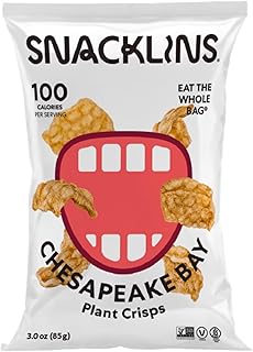 SNACKLINS Plant Based Crisps Vegan Healthy Snacks - Gluten Free, Grain Free, Plant Based Crisps, 100% Kosher, Low Calorie and No Added Sugar, Crunchy, Puffed Snack - Chesapeake Bay, 3oz, Pack of 12