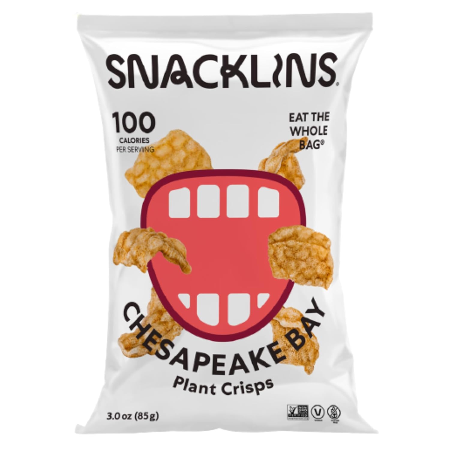 SNACKLINS Plant Based Crisps Vegan Healthy Snacks - Gluten Free, Grain Free, Plant Based Crisps, 100% Kosher, Low Calorie and No Added Sugar, Crunchy, Puffed Snack - Chesapeake Bay, 3oz, Pack of 12-0