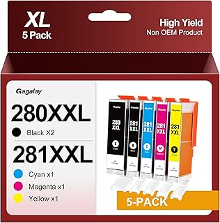 PGI-280 XXL CLI-281 XXL Ink Cartridge Replacement for Canon 281 Ink Cartridges Compatible for Canon Ink 280 and 281 Cartridges Work for TR8620 TR8620A TR7520 TS8220 Printer, 5 Pack