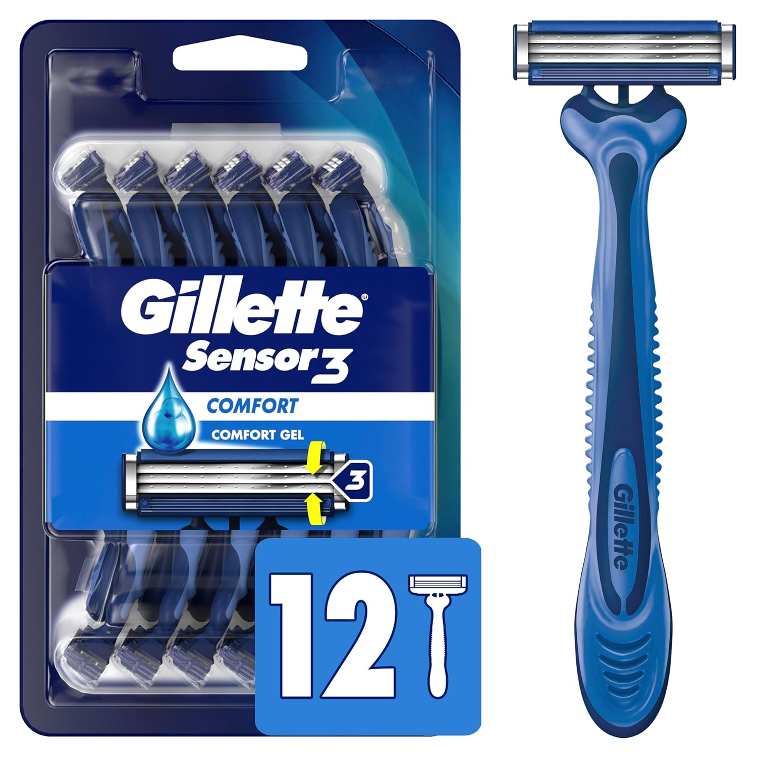 Gillette Sensor3 Comfort Men's Disposable Razors, 12 Razors-0