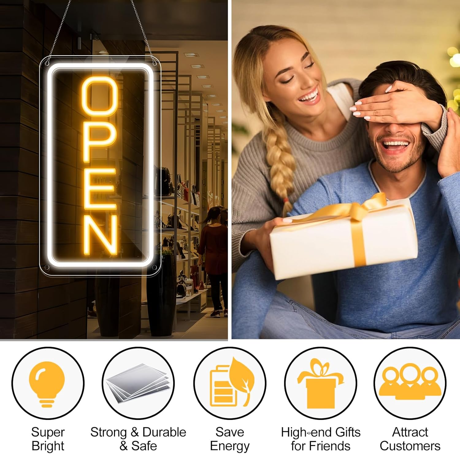 inShareplus 16"x 9" Super Bright Open Sign, Adjustable Brightness Neon Open Signs for Business Window, Powered by USB with ON/OFF, LED Open Sign for Coffee Shops, Stores, Restaurant Bar Hotel-2