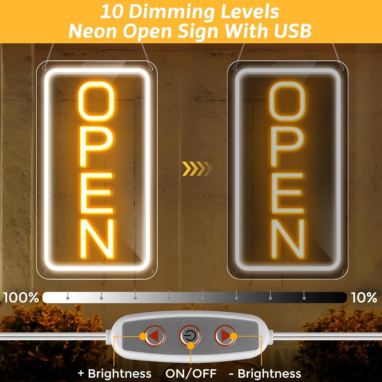 inShareplus 16"x 9" Super Bright Open Sign, Adjustable Brightness Neon Open Signs for Business Window, Powered by USB with ON/OFF, LED Open Sign for Coffee Shops, Stores, Restaurant Bar Hotel-3