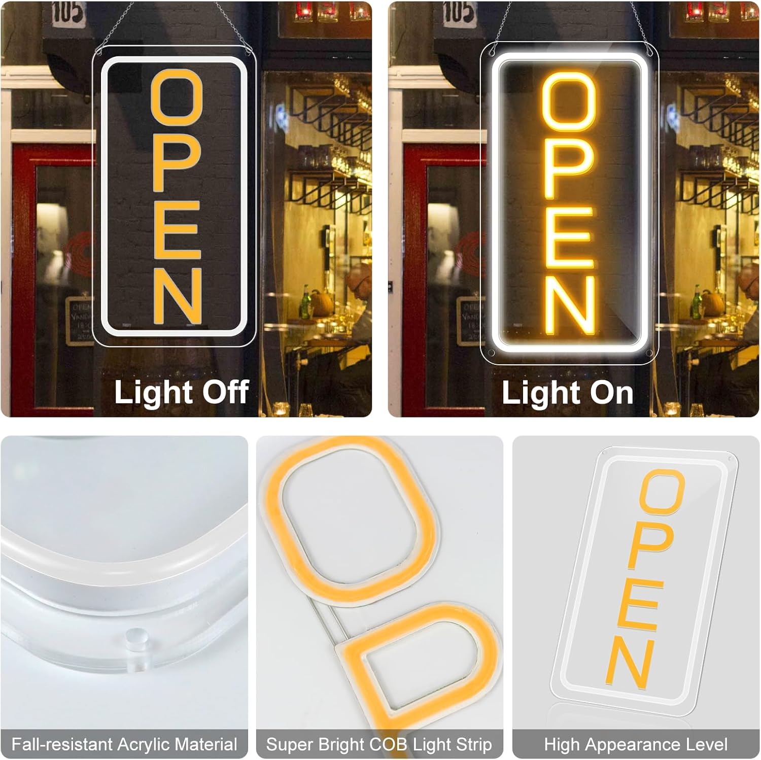 inShareplus 16"x 9" Super Bright Open Sign, Adjustable Brightness Neon Open Signs for Business Window, Powered by USB with ON/OFF, LED Open Sign for Coffee Shops, Stores, Restaurant Bar Hotel-4