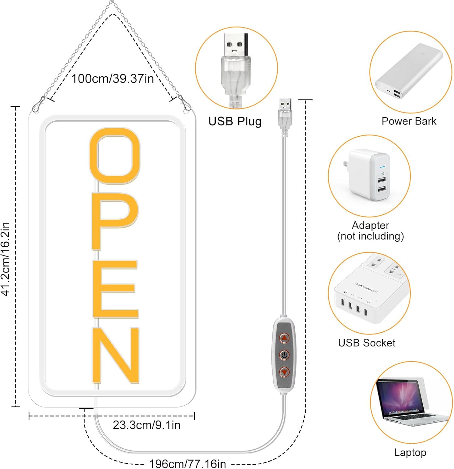 inShareplus 16"x 9" Super Bright Open Sign, Adjustable Brightness Neon Open Signs for Business Window, Powered by USB with ON/OFF, LED Open Sign for Coffee Shops, Stores, Restaurant Bar Hotel-6