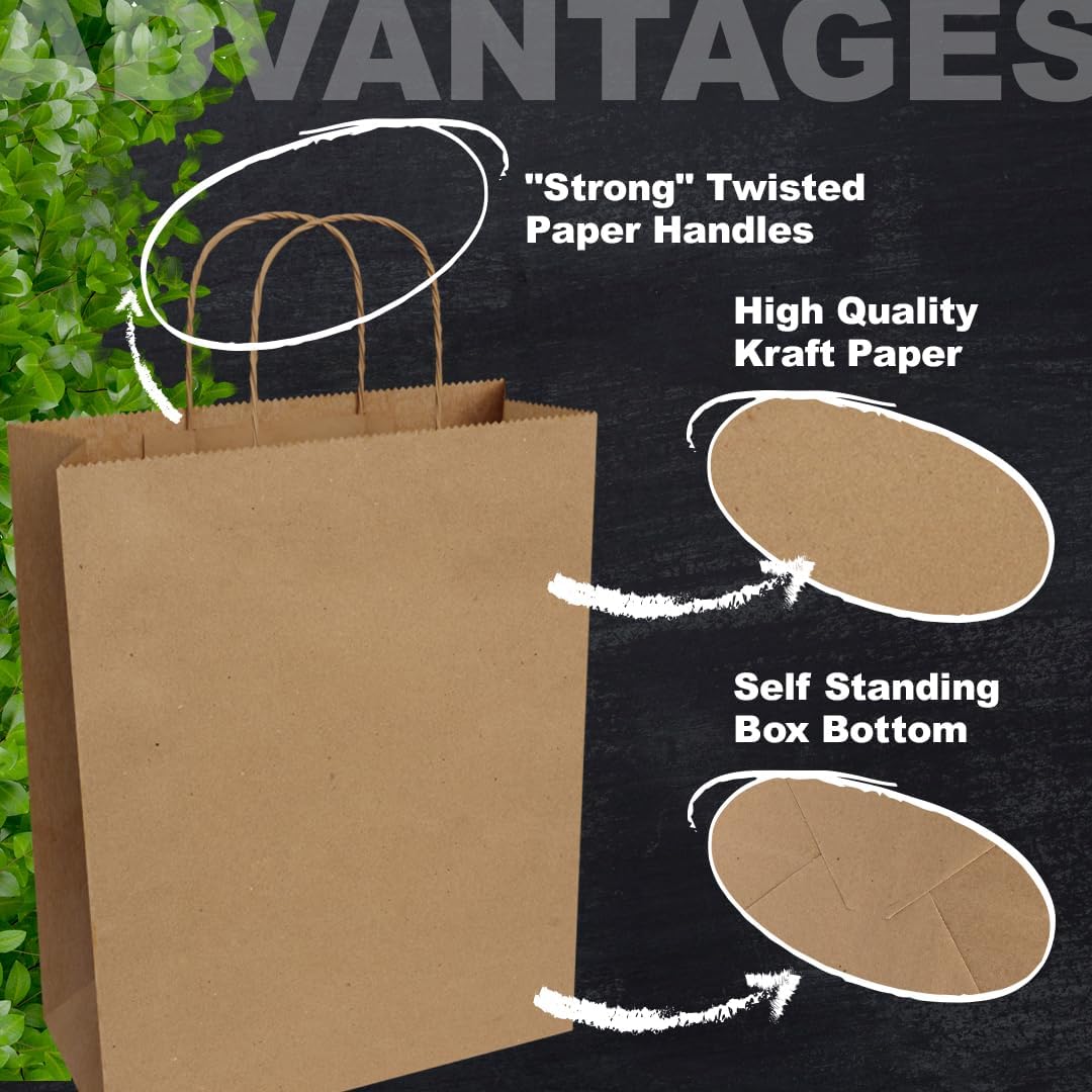 TEEK EJ22 FSC Certified 10 X 4.75 X 12.75 Inches 250 PCS Debbie Brown Paper Bags with Handles - Brown Gift Bags, Kraft Paper Bag with Twisted Handles, Shopping Bags for Small Business, Retail Stores-3