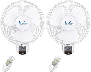 Simple Deluxe 16 Inch Wall Mount Fan with Remote Control, 3 Oscillating Modes, 3 Speed, Timer, 2 Pack