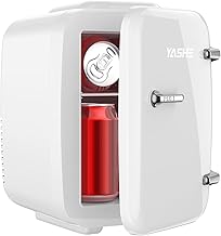 YASHE Mini Fridge, 4 Liter/6 Cans Small Refrigerator for Skincare, 110V AC/ 12V DC Thermoelectric Cooler and Warmer for Drink Office Dorm Bedroom Car, White