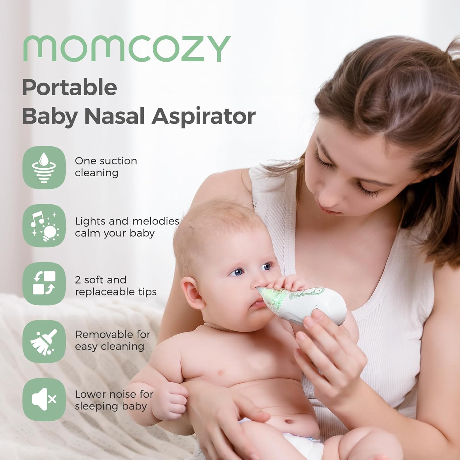 Momcozy Baby Nasal Aspirator, 3 Suction Levels Electric Nasal Aspirator for Baby, Newborn and Toddler, Portable Baby Nose Aspirator with Light Soothing and Music, Baby Snot Sucker-0