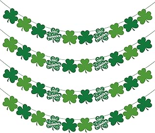 OHOME St Patricks Day Decorations - 40 Pack Shamrock Clover Garland Banner - Shamrock Decorations Backdrop Irish Party Favors Decor Treats Supplies for Home Door Birthday