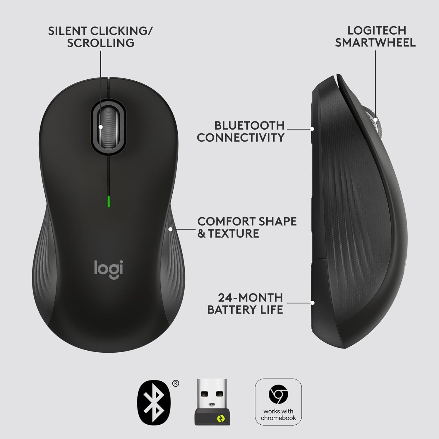 Logitech Signature M550 Wireless Mouse - for Small to Medium Sized Hands, 2-Year Battery, Silent Clicks, Customizable Side Buttons, Bluetooth, Multi-Device Compatibility - Black-5