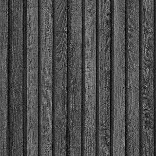 VEELIKE 15.7''x354'' Modern Charcoal Black Wood Slat Wallpaper Peel and Stick Dark Wooden Slat Wall Panel Contact Paper for Walls Adhesive Removable Wood Wallpaper for Bedroom Living Room Farmhouse