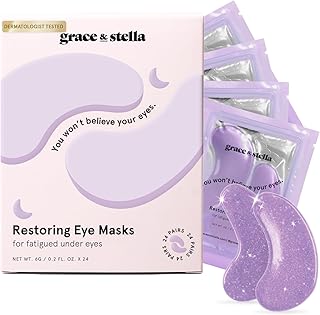 grace & stella Under Eye Masks for Dark Circles (Purple, 24 Pairs) - Gel Eye Mask with Retinol - Restoring Under Eye Patches for Puffy Eyes and Dark Circles - Vegan Cruelty-Free Eye Mask Skincare