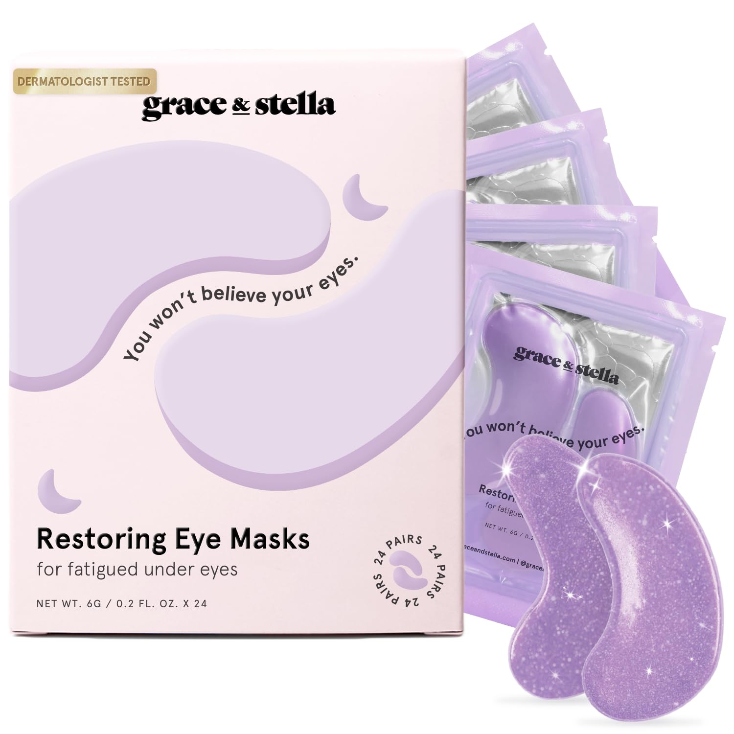 grace & stella Under Eye Masks for Dark Circles (Purple, 24 Pairs) - Gel Eye Mask with Retinol - Restoring Under Eye Patches for Puffy Eyes and Dark Circles - Vegan Cruelty-Free Eye Mask Skincare-0