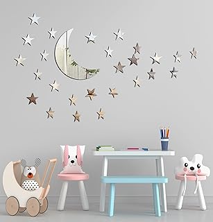 Stars Moon Acrylic Mirror Wall Stickers 3 Sizes Stars Stickers with Adhesive Art Decal 3D Wall Decorations for Baby Kids Bedroom Home DIY Decor