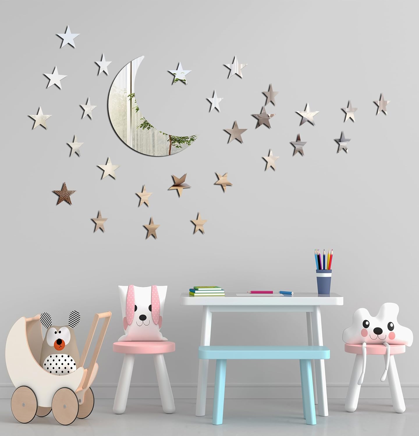 Stars Moon Acrylic Mirror Wall Stickers 3 Sizes Stars Stickers with Adhesive Art Decal 3D Wall Decorations for Baby Kids Bedroom Home DIY Decor-0