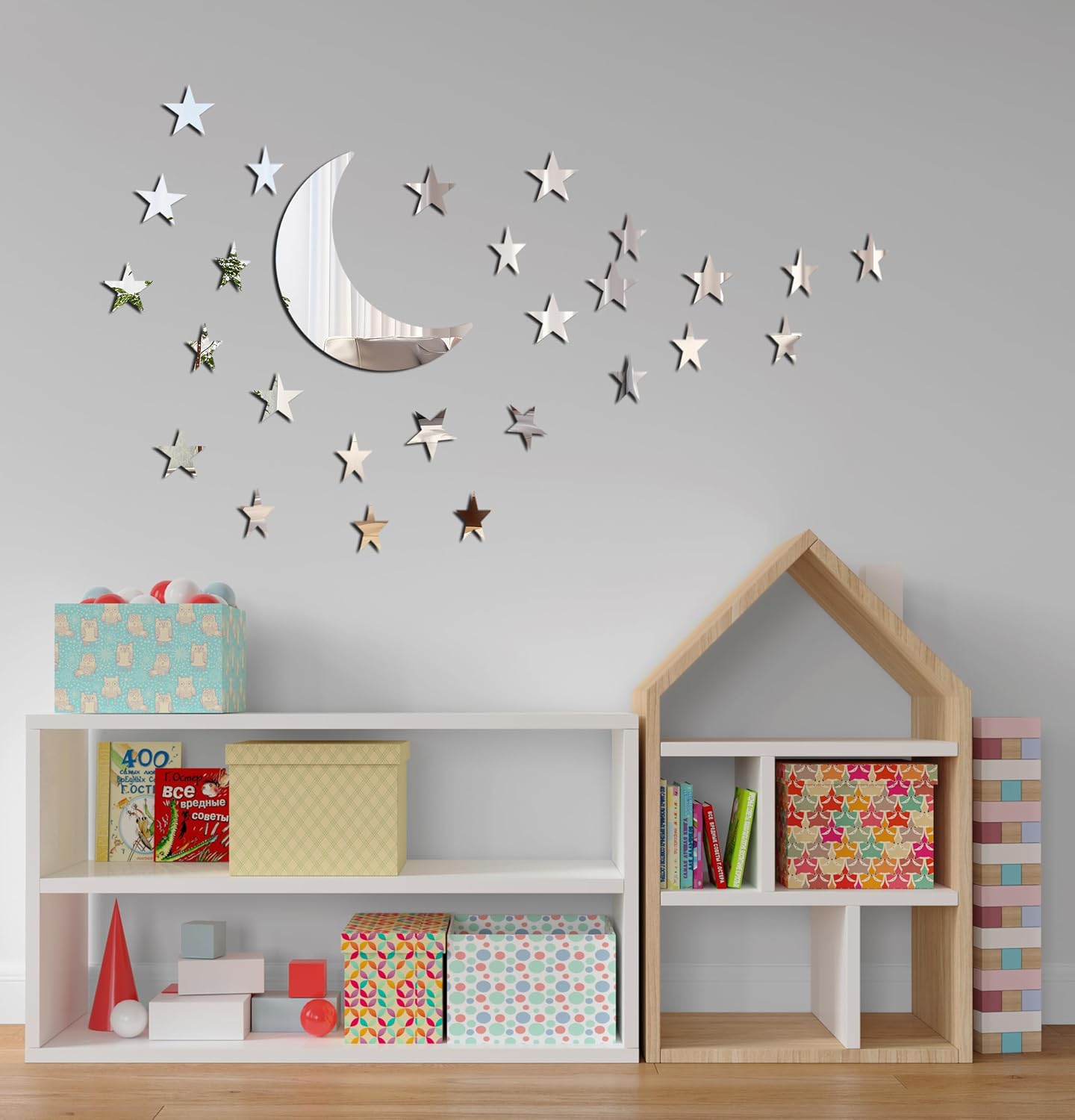 Stars Moon Acrylic Mirror Wall Stickers 3 Sizes Stars Stickers with Adhesive Art Decal 3D Wall Decorations for Baby Kids Bedroom Home DIY Decor-2