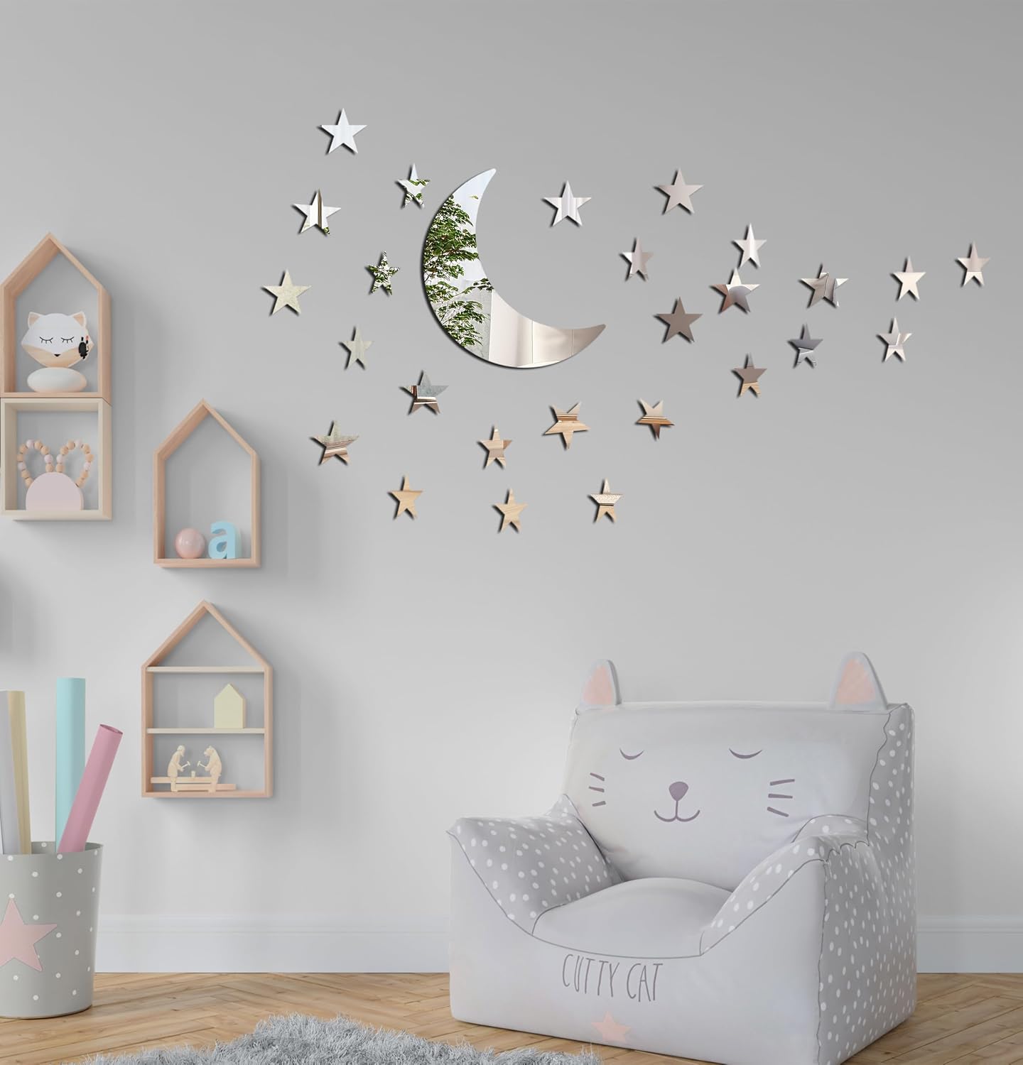 Stars Moon Acrylic Mirror Wall Stickers 3 Sizes Stars Stickers with Adhesive Art Decal 3D Wall Decorations for Baby Kids Bedroom Home DIY Decor-3