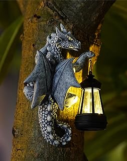 Goodeco Dragon Tree Hugger Garden Statue with Solar Lantern - 9.3 Inch Resin Dragon Decor for Outdoor, Perfect Dragon Gifts & Yard Decor