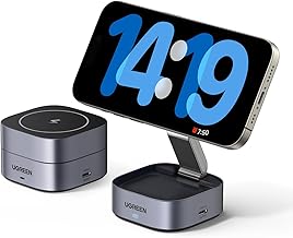 UGREEN MagFlow Magnetic Foldable Charging Station, 2-in-1 Fast Wireless Charger Compatible with iPhone 16 15 14 13 12, Airpods3 2 Pro (No AC Adapter)