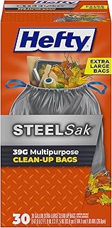 Hefty SteelSak Heavy Duty Large Trash Bags, Gray, Unscented, 39 Gallon, 30 Count