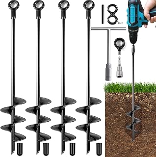 Ground Anchors Heavy Duty, Swing Set Anchor Kit 18 Inch 4 Pack Screw in Earth Anchors Trampoline Stakes High Wind Metal Auger Anchor for Shed Tent Carports Securing Animals Camping Mobile Home