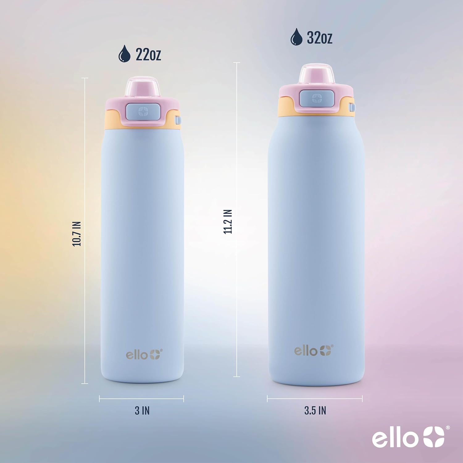 Ello Pop & Fill Stainless Steel Water Bottle with Quick Fill Technology, Double Walled Vacuum Insulated Metal, Leak Proof Locking Lid, Sip and Chug, BPA Free, Holiday Gift for Him Her, 22oz, 32oz-5