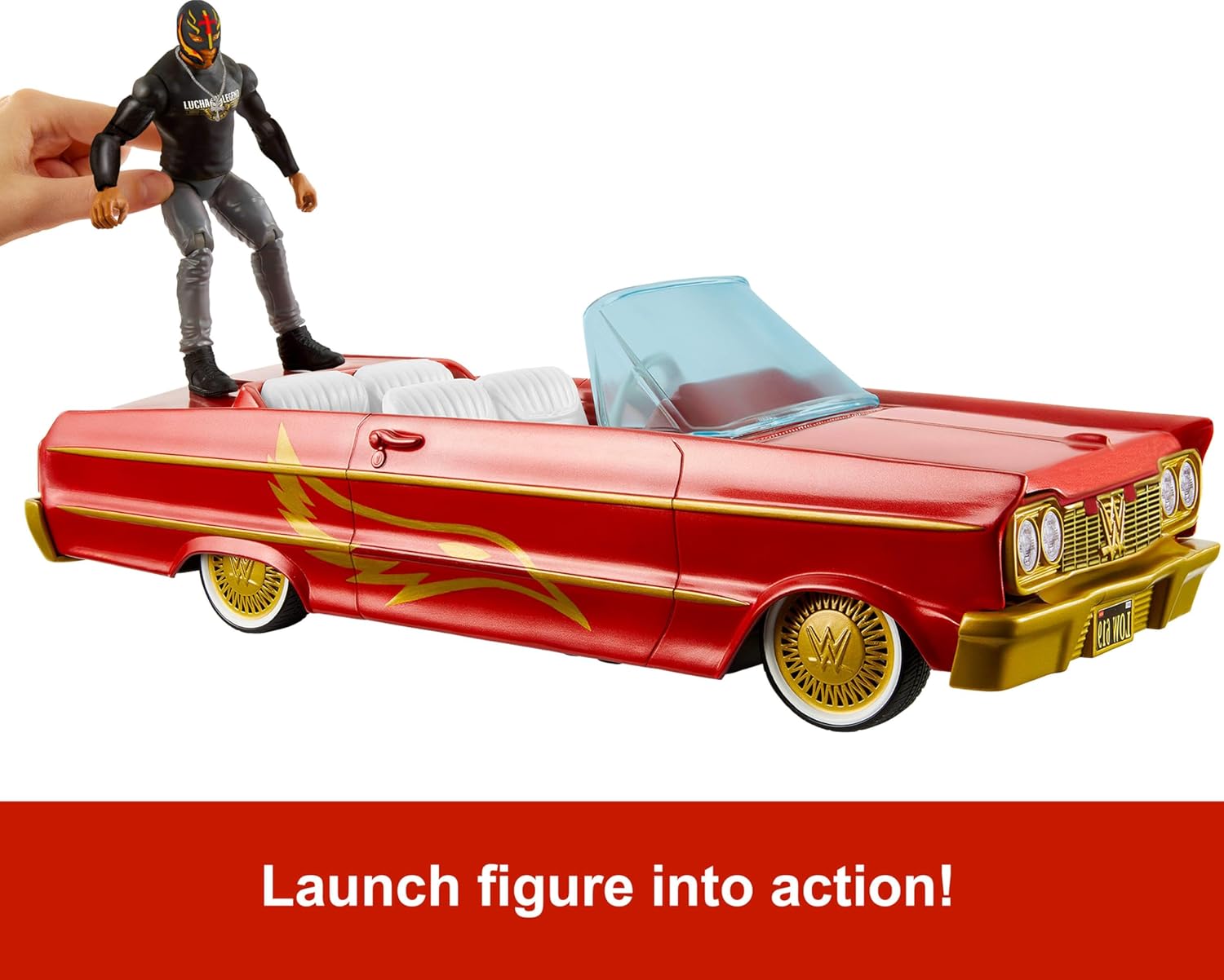 Mattel WWE Action Figure & Toy Vehicle Set, Rey Mysterio Main Event Figure & Lucha Low Rider Car with Launching Action & Hydraulics-2