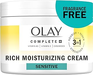 Olay Complete+ Rich Moisturizing Cream Fragrance-Free, 8.5 OZ, 3-in-1 Hydrating Face Cream for Dry Skin with Vitamin B3, Vitamin E, and Ceramides