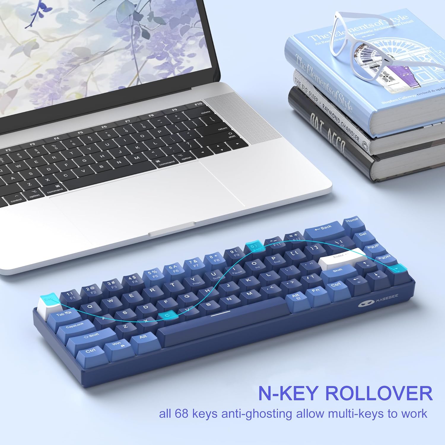 MageGee Portable 60% Mechanical Gaming Keyboard, Hot Swappable Blue Whale Switch, RGB Backlit Compact 68 Keys Mini Wired Office Keyboard for Windows Laptop PC, with Silencing Cotton, Dark Blue-2