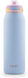 Ello Pop & Fill Stainless Steel Water Bottle with Quick Fill Technology, Double Walled Vacuum Insulated Metal, Leak Proof Locking Lid, Sip and Chug, BPA Free, Holiday Gift for Him Her, 22oz, 32oz