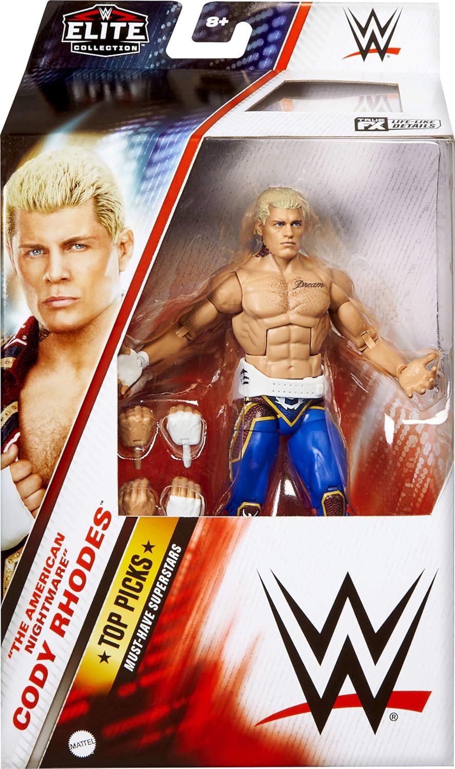 Mattel WWE Top Picks Elite Action Figure & Accessories Set, “The American Nightmare” Cody Rhodes 6-inch Collectible with Swappable Hands, Ring Gear & 25 Articulation Points-1