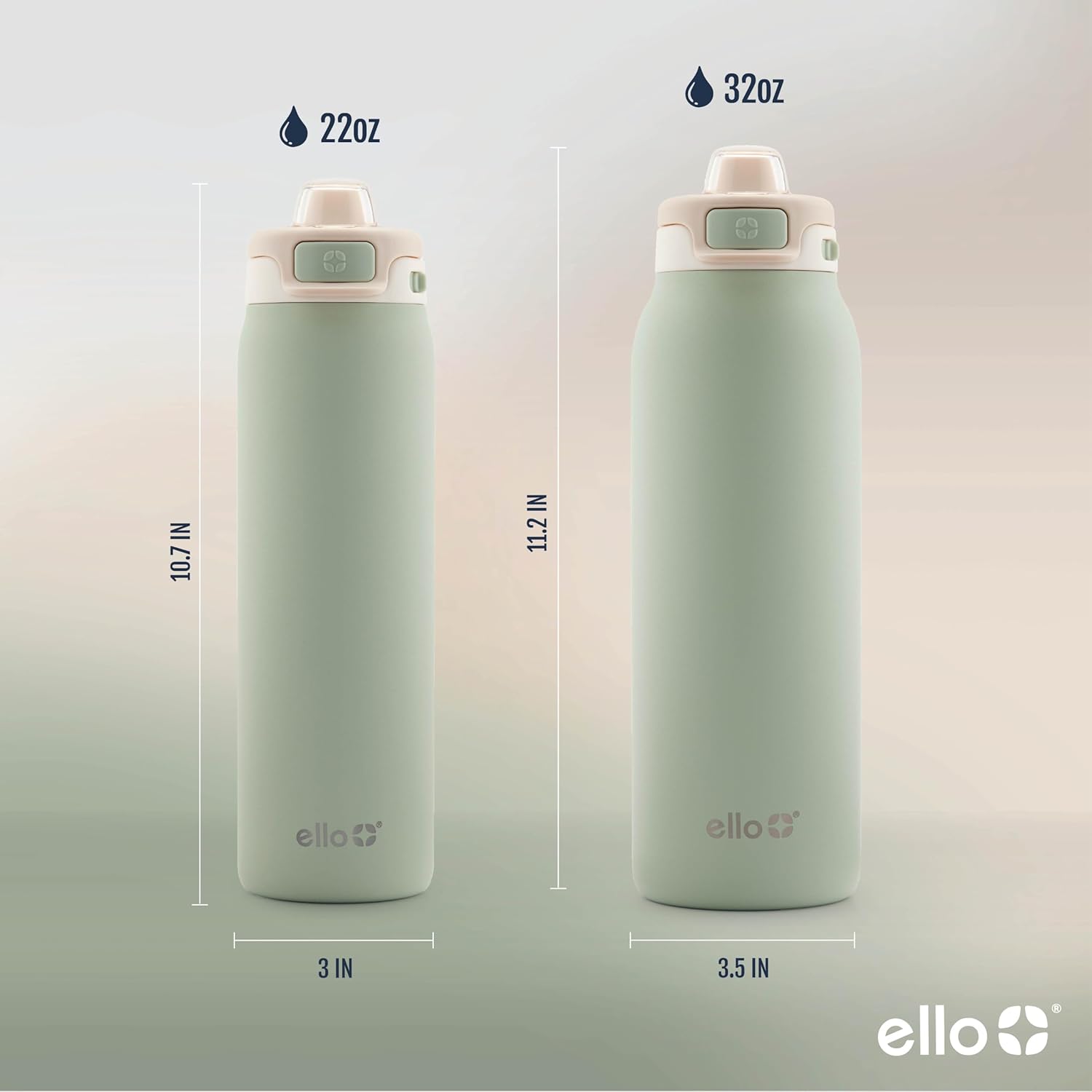 Ello Pop & Fill Stainless Steel Water Bottle with Quick Fill Technology, Double Walled Vacuum Insulated Metal, Leak Proof Locking Lid, Sip and Chug, BPA Free, Holiday Gift for Him Her, 22oz, 32oz-5