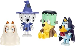 Bluey Figure 4-Packs, Halloween, 2.5" Poseable Figures of Bluey, Bingo, Chloe & Lucky Dressed in Halloween Costumes, with Accessories, Kids Can Recreate Their Favorite Moments from The Bluey TV Show