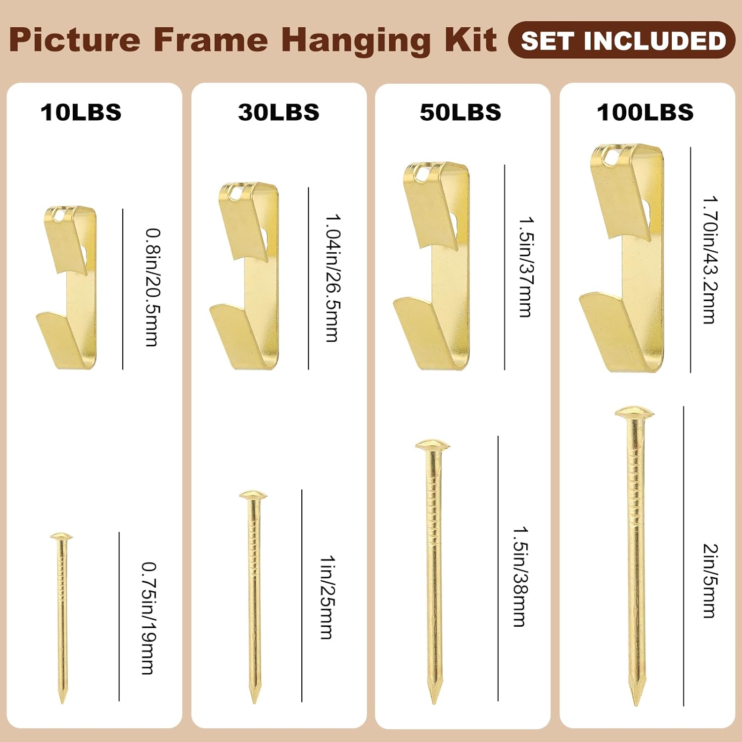 350PCS Picture Hanging Kit, Heavy Duty Photo Frame Hangers with Sawtooth Hardware, D Rings, Nails, Level, Screws, Steel Wire for Picture, Painting, Mirror, Wall Art Mounting-2