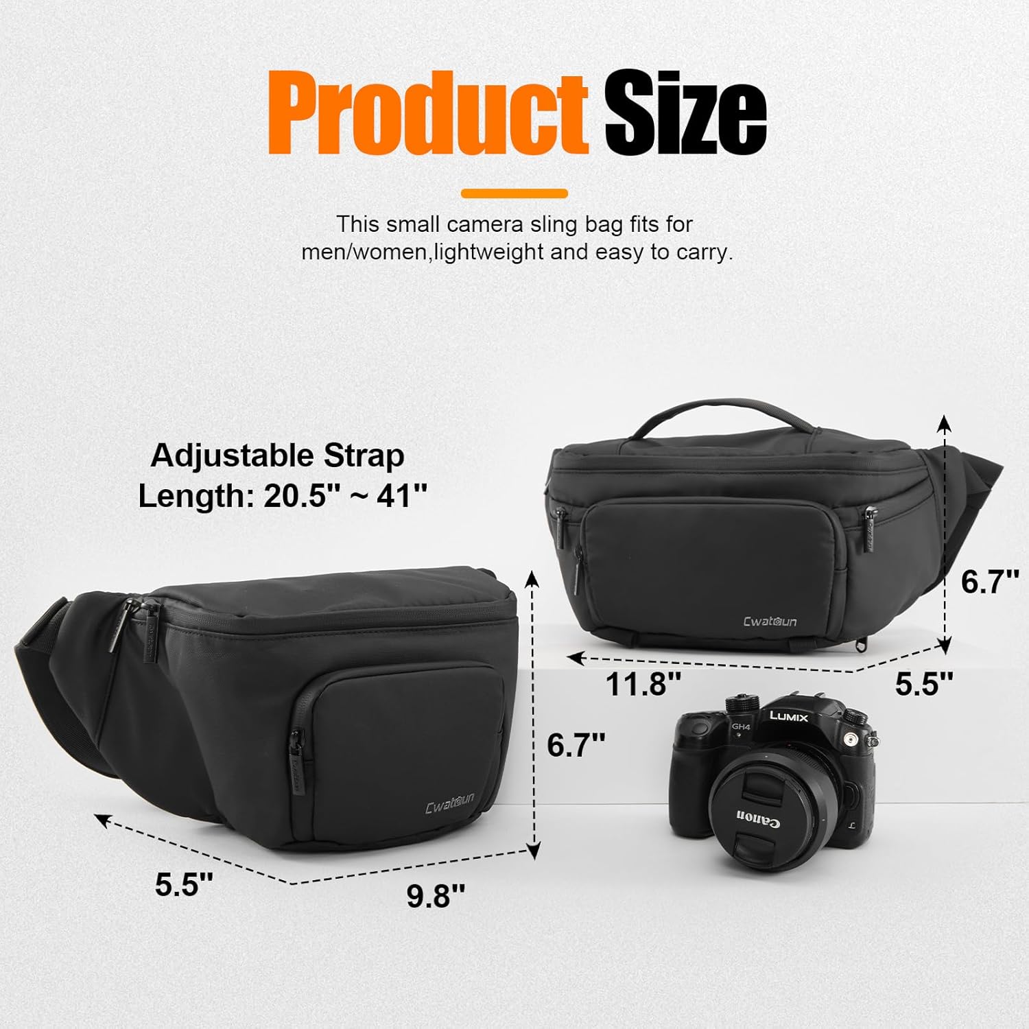 Waterproof Camera Waist Bag - Cwatcun Compact Camera Case, Lightweight Portable Fanny Pack, Daily Carry Storage Case Crossbody Bag for Canon, Nikon, Sony, Fuji DSLR/SLR/Mirrorless Camera, Lens, Black-7