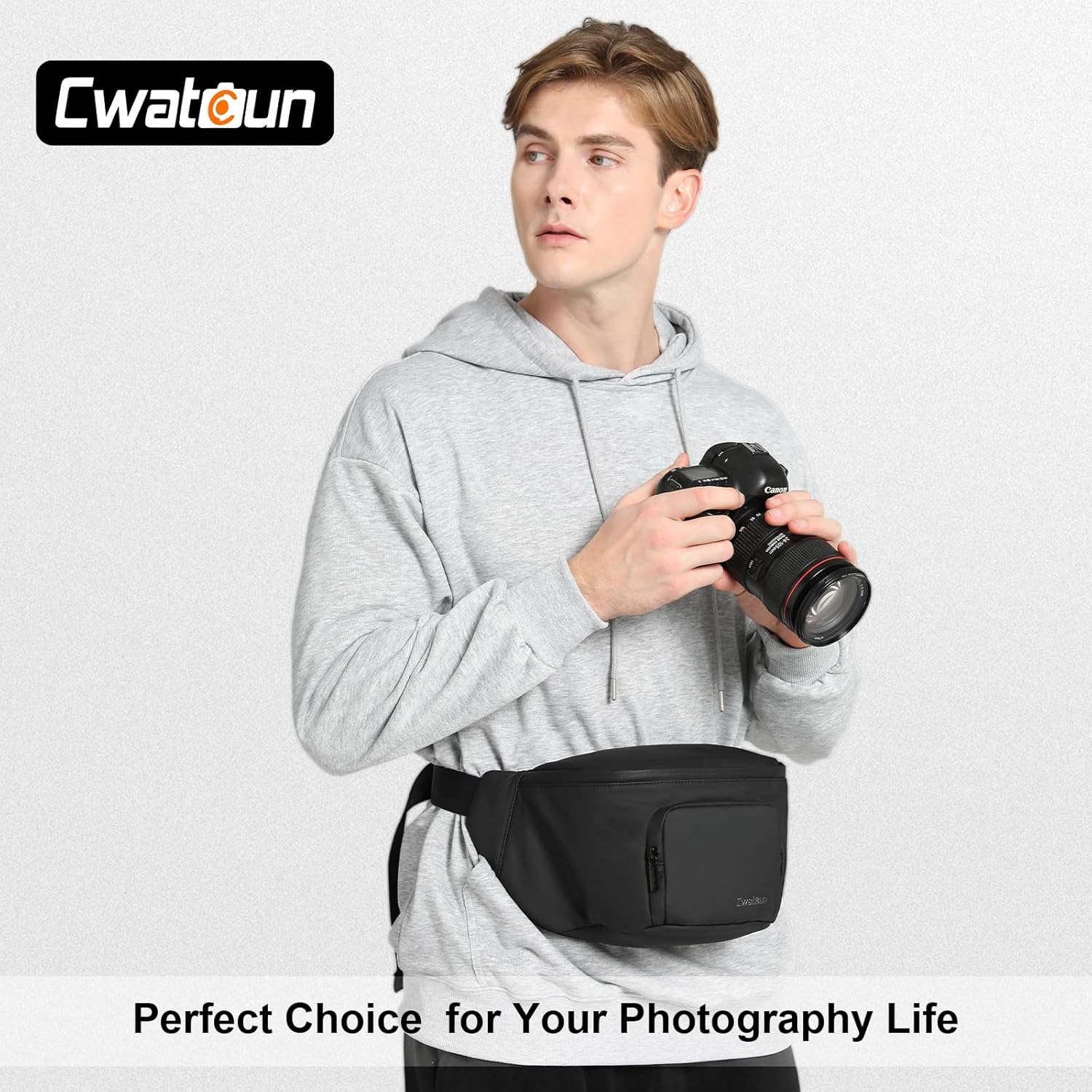 Waterproof Camera Waist Bag - Cwatcun Compact Camera Case, Lightweight Portable Fanny Pack, Daily Carry Storage Case Crossbody Bag for Canon, Nikon, Sony, Fuji DSLR/SLR/Mirrorless Camera, Lens, Black-8