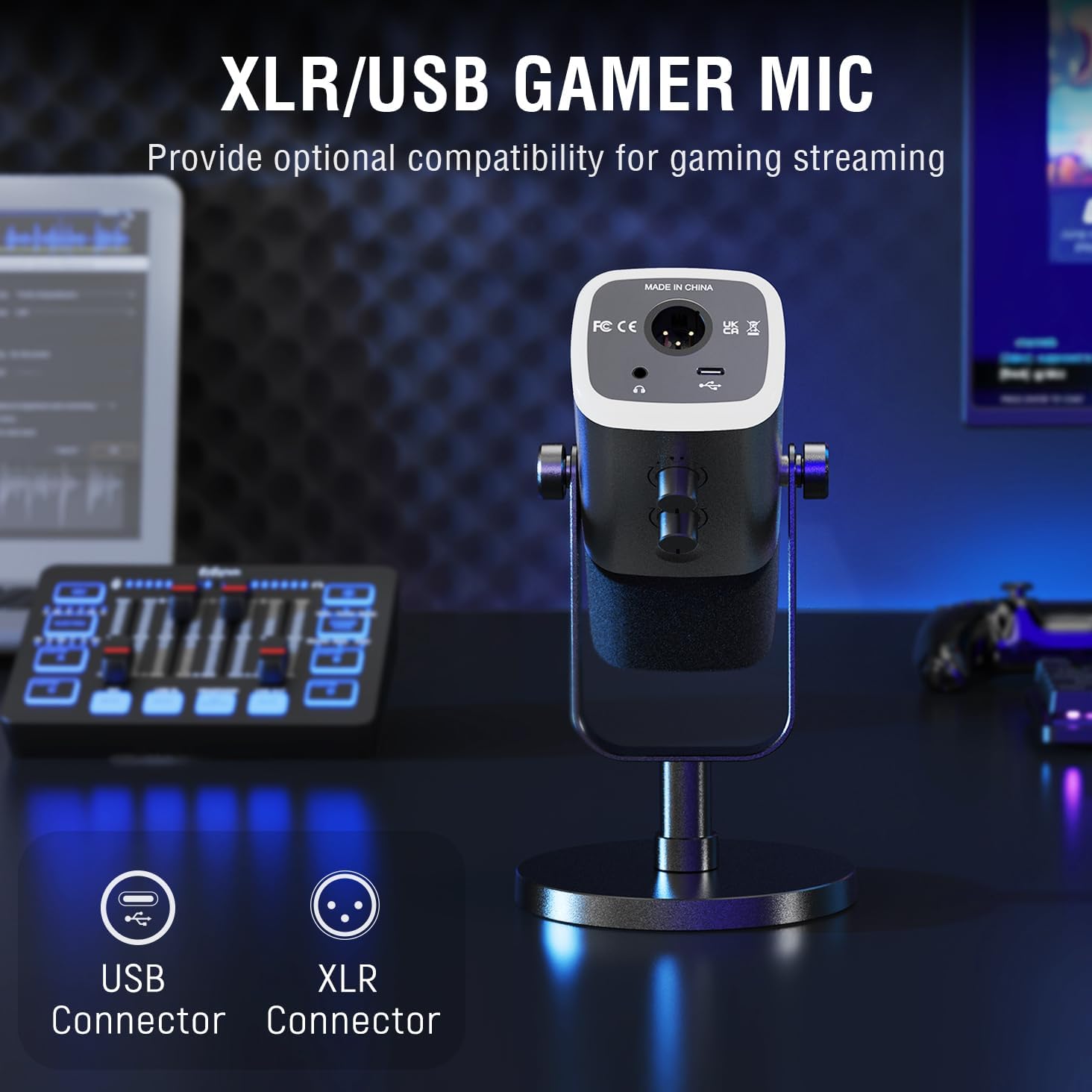 FIFINE Gaming Equipment Bundle, Dynamic XLR/USB Gaming Microphone Set with Streaming Audio Mixer for Podcast Recording Video Vocal, RGB Gamer Set with Volume Fader/XLR Interface for PC-AmpliGame KS5-5