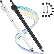 Stylus Pen for Touchscreen, MEKO 2-in-1 High Sensitivity Fingertip Stylus Pens for iPhone iPad Android Tablets Smartphone All Universal Touch Screens(2 Pack Black/White)