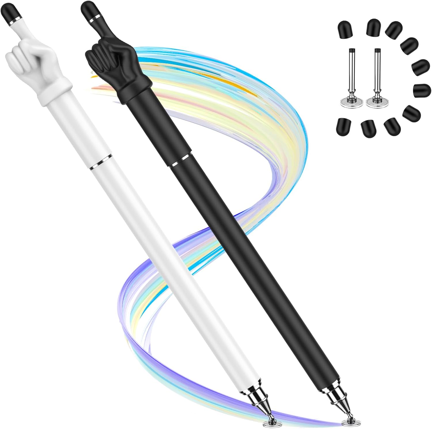 Stylus Pen for Touchscreen, MEKO 2-in-1 High Sensitivity Fingertip Stylus Pens for iPhone iPad Android Tablets Smartphone All Universal Touch Screens(2 Pack Black/White)-0