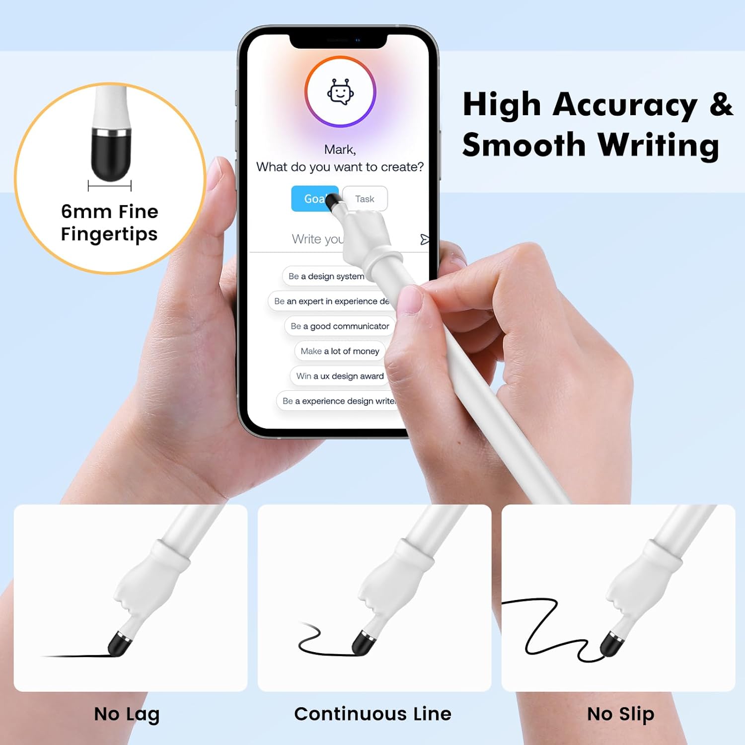 Stylus Pen for Touchscreen, MEKO 2-in-1 High Sensitivity Fingertip Stylus Pens for iPhone iPad Android Tablets Smartphone All Universal Touch Screens(2 Pack Black/White)-2