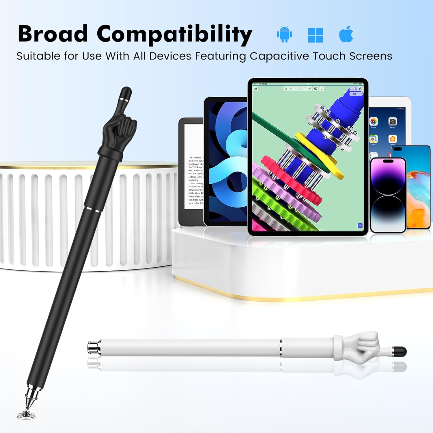 Stylus Pen for Touchscreen, MEKO 2-in-1 High Sensitivity Fingertip Stylus Pens for iPhone iPad Android Tablets Smartphone All Universal Touch Screens(2 Pack Black/White)-5