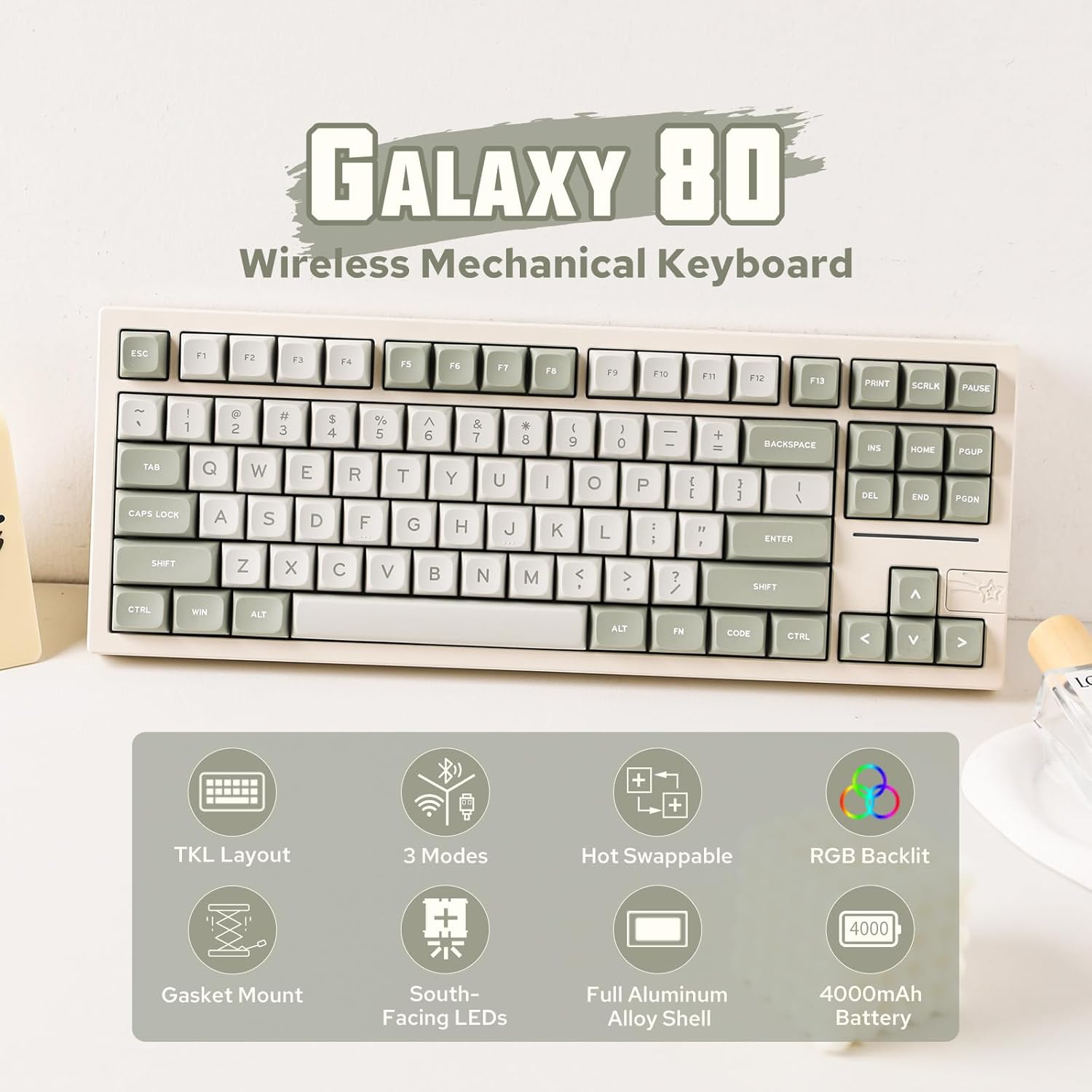 EPOMAKER x Feker Galaxy80 Gaming Keyboard, Aluminum Alloy Wireless Mechanical Keyboard, BT5.0/2.4G/USB-C Gasket-Mounted Keyboard, Hot Swappable, NKRO Creamy Keyboard (White, Marble White Switch)-1