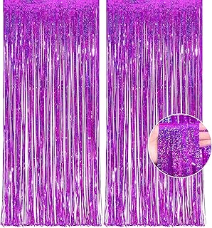 OHOME Hot Pink Tinsel Curtain Party Backdrop Foil Fringe Metallic Laser Party Streamers Birthday Disco Bachelorette Bridal Wedding Graduation Baby Shower Decor Party Decorations,2 Pack,3.3ftx8.2ft